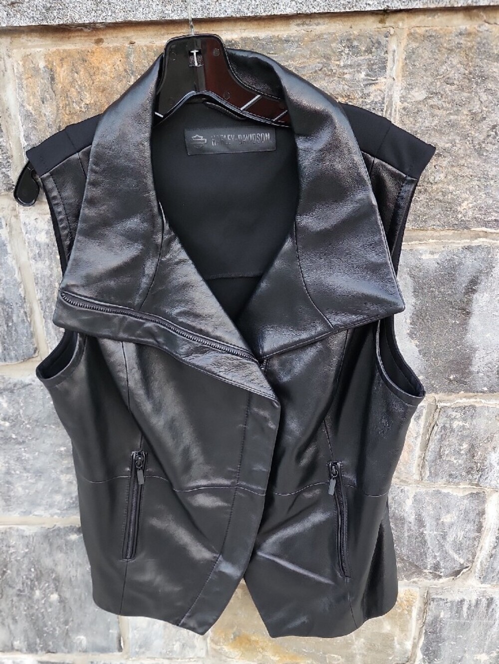 Harley-Davidson Black Leather And Compression Zip-Front Vest XL